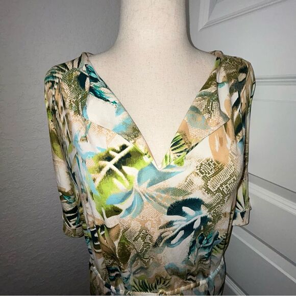 Chico’s Split Neck Tropical Snakeskin Print Short Sleeve Tunic Dress Chicos - Picture 2 of 13